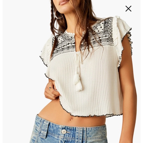 Free People Women's Sarafina Top in Ivory Combo - Picture 1 of 6